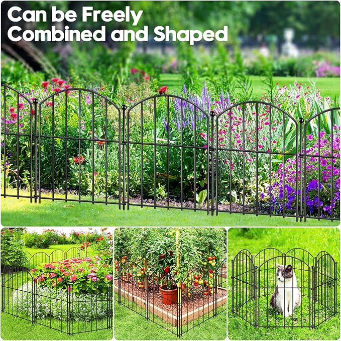 Decorative Garden Fence 17in (H) x10ft (L), Arched Rustproof Metal No Dig Fence for Dogs & Rabbit, Ornamental Animal Barrier for Flower Beds, Border Panels Fencing for Yard & Patio Outdoor Decor