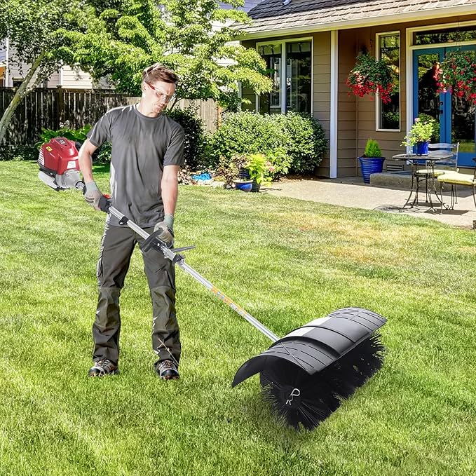 Gas Handheld Sweeper, 4-Stroke Gas Power Walk Behind Sweeper, Portable Handheld Sweeper, Artificial Grass Power Brush Lawn Sweeper Cleaner Tools for Sweeping Driveway Grass Patio Snow Clean, 1000W