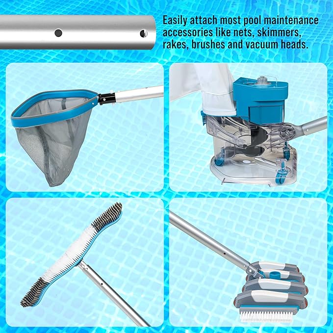 U.S. Pool Supply Telescoping Pole 12-Foot Aluminum Pool Pole Telescopic Cleaning, Adjustable 3 Piece Expandable Step-Up - Secure Locking Cams, Attach Connect Skimmer Net Rake Brush Vacuum Heads Hoses