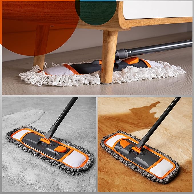 Mirofiebr Dust Mop with 7 PCS Washable Mop Pads and Extendable 55” Long Handle, Multifunction Floor Mop for Hardwood,Marble,Laminate,Tile Floor Mopping