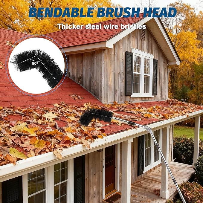 10.5FT Gutter Cleaning Tools from the Ground, Adjustable Length Gutter Cleaning Pole with Gutter Scoop, Gutter Brush, Gutter Rake, Efficient Gutter Cleaner for Leaves, Twigs & Debris