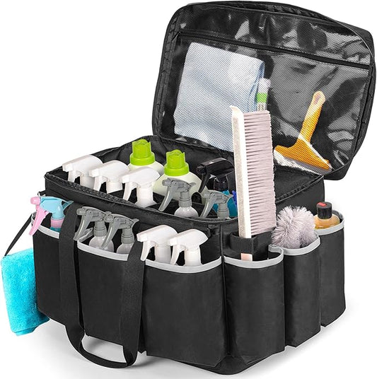Extra-Large Cleaning Caddy with EVA Hard Bottom, High Capacity Cleaning Supplies Organizer for Housekeeping & Home Work, Cleaner Tools Tote Bag with Shoulder Strap, Patent Design