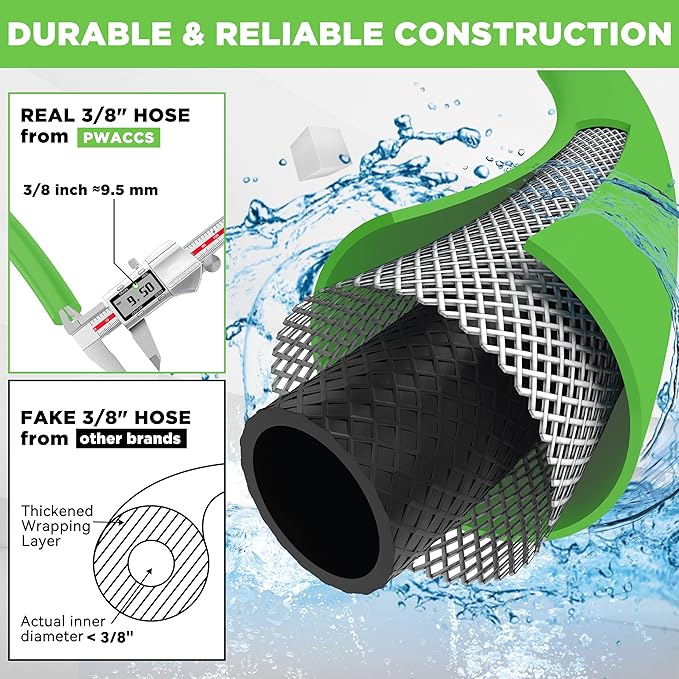 PWACCS Pressure Washer Hose, 25 FT 3/8" Quick Connect Power Washer Hoses Kink Resistant for Cold/Hot Water, Steel Wire Braided Pressure Hose, M22 14 Fittings, 4000 PSI