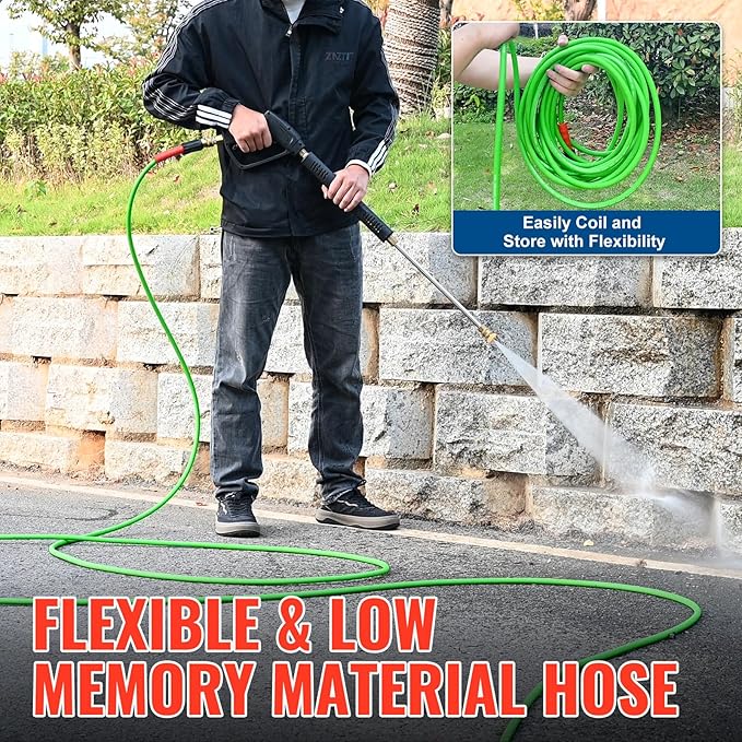 YAMATIC Flexible Pressure Washer Hose 25FT 1/4", 3200 PSI, M22-14mm Female Ends, Kink-Resistant Replacement for Gas/Electric Power Washer Troy-Bilt Ryobi Craftsman
