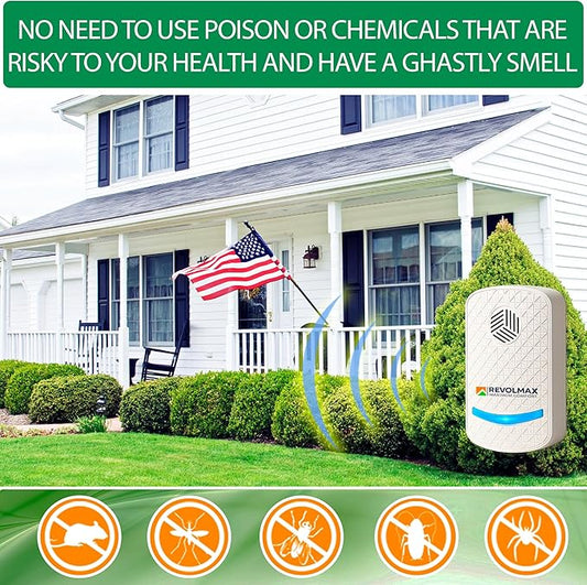 RX-78, Ultrasonic Pest Control Repeller - Electronic & Ultrasound, Indoor Plug-in Repellent - Get rid of - Rodents, Mice, Squirrels, Bats, Insects, Bed Bugs, Ants, Fleas, Spiders, Roaches (6Pack)