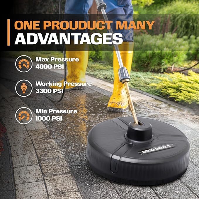Edou Direct Pressure Washer Surface Cleaner - Heavy-Duty Plastic - 15'' - Black - Dual Spinning Nozzles for Fast Cleaning - Compatible with Most Electric Pressure Washers - 1/4 Inch Quick-Connect