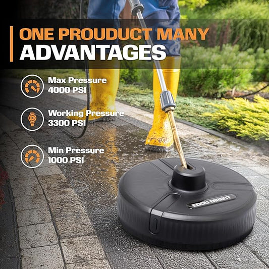 Edou Direct Pressure Washer Surface Cleaner - Heavy-Duty Plastic - 15'' - Black - Dual Spinning Nozzles for Fast Cleaning - Compatible with Most Electric Pressure Washers - 1/4 Inch Quick-Connect
