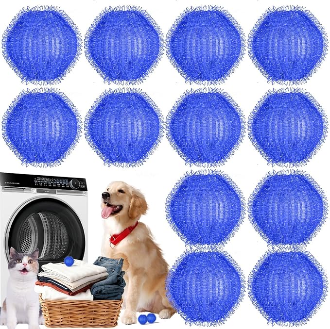 Pet Hair Remover for Laundry, Reusable Hair Catcher Balls for Pet Homes | Built for Heavy-Shedding Homes, Captures Human & Pet Hair in Washer & Dryer Loads for Clothes, Towels & Bedding, 12PCS by WJCGX