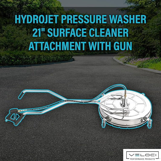 Veloci Performance HydroJet Pressure Washer Surface Cleaner Attachment with Gun for Driveways, Concrete, Patios, Commercial-Grade, 22.2001, 21”