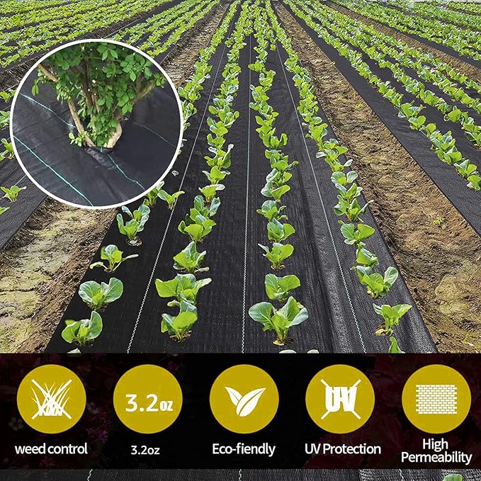Weed Barrier Landscape Fabric Heavy Duty，Garden Fabric Weed Barrier，Black Mulch for Landscaping, Weed Blocker Fabric Garden Bed Cover Garden Supplies (5ft x 60ft)