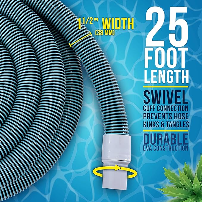 U.S. Pool Supply Pool Vacuum Hose - 1-1/2" x 25' Professional Heavy Duty Pool Hose for Inground, Spiral Wound with Kink-Free Swivel Cuff - Connect to Vacuum Heads, Skimmer, Cleaner, Filter Pump Inlet