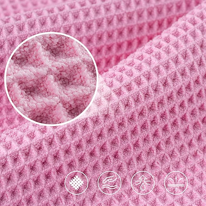 POLYTE 430 GSM Microfiber Oversize Quick Dry Lint Free Bath Towel, 60 x 30 in, 4 Pack (Waffle Weave)