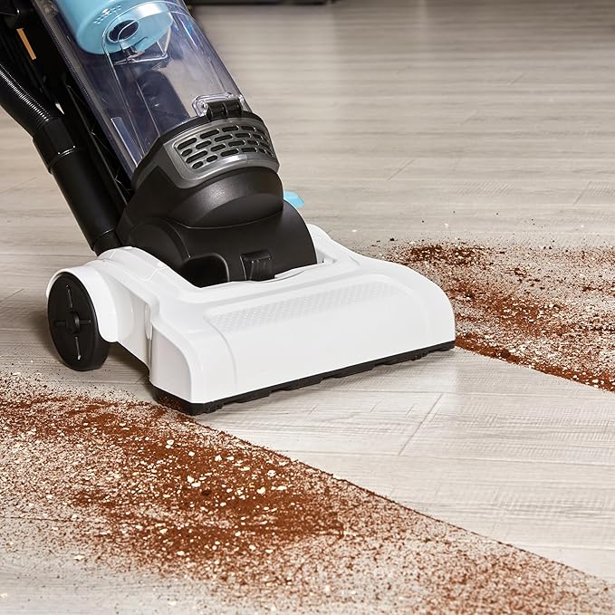 Amazon Basics Upright Bagless Vacuum Cleaner for Carpet and Hard Floors, Washable Filter, Crevice and Upholstery Tools, Detachable Handle, Lightweight, 1.7L Dust Cup, 25ft Cord, Black/White