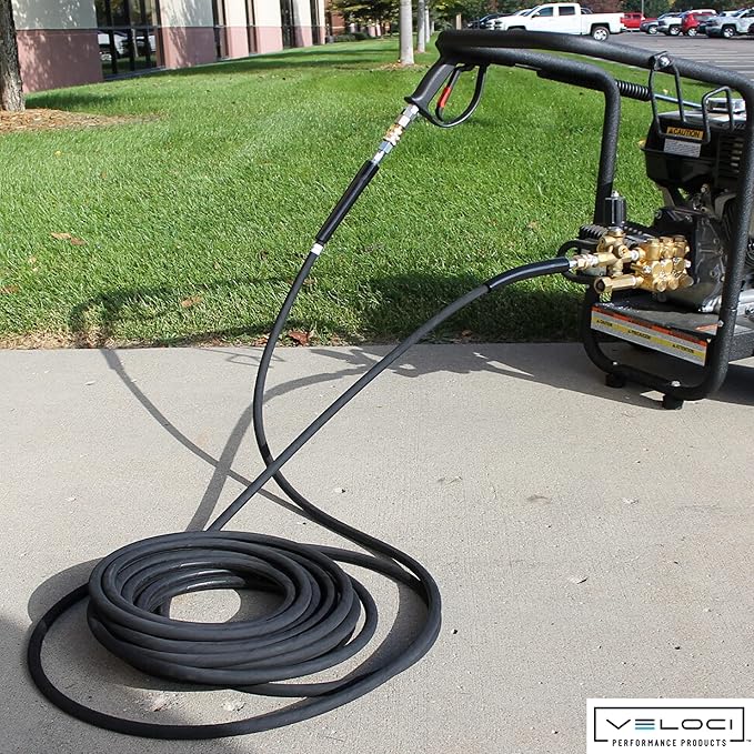 MTM Hydro Kobrajet High Pressure Washer Hose 3/8” 4000 PSI 100’ for Car Wash and Detailing, Pressure Washer Accessories, Black Commercial Grade