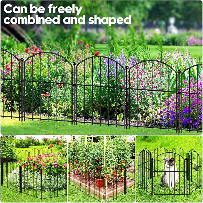 Decorative Garden Fence 17in (H) x50ft (L), Arched Rustproof Metal No Dig Fence for Dogs & Rabbit, Ornamental Animal Barrier for Flower Beds, Border Panels Fencing for Yard & Patio Outdoor Decor