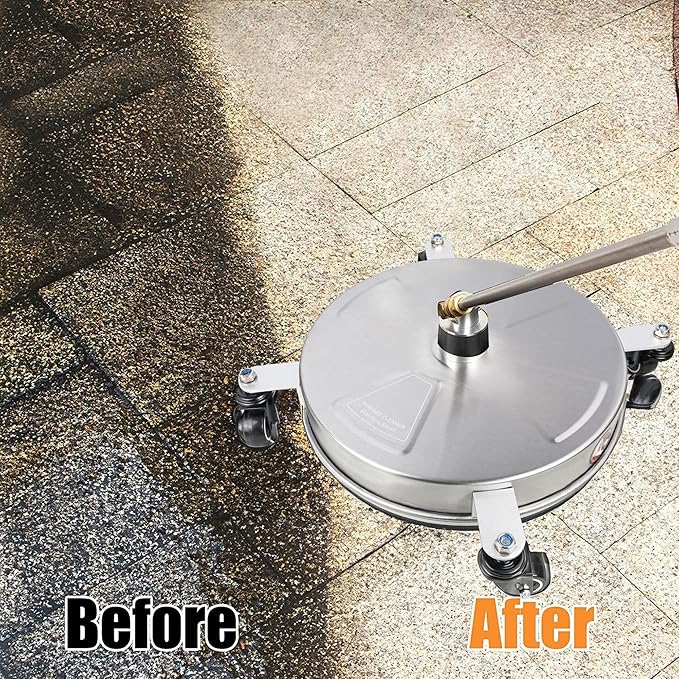 Hourleey 19" Pressure Washer Surface Cleaner, Stainless Steel Surface Cleaner with 4 Wheels for Concrete, Patio, Sidewalk, Deck, Pathway 1/4" Quick Connector, 2 Extension Wand, 4000 PSI