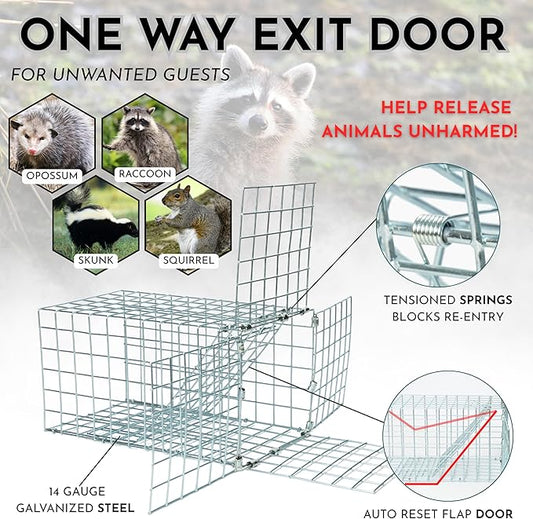Animal One Way Exit Door - 6" Excluder Device for Raccoon, Squirrel, Skunk Trapped in Attic, Chimney, Under Deck – Eviction System with Installation Kit - Wildlife Pest Control Humane Animal Removal