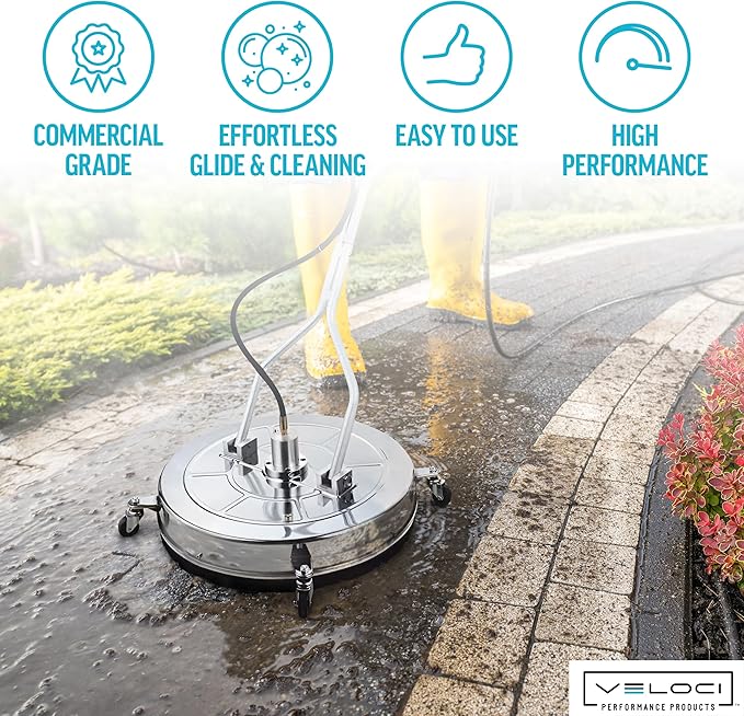 Veloci Performance HydroJet Pressure Washer Surface Cleaner Attachment with Gun for Driveways, Concrete, Patios, Commercial-Grade, 22.2000, 18”