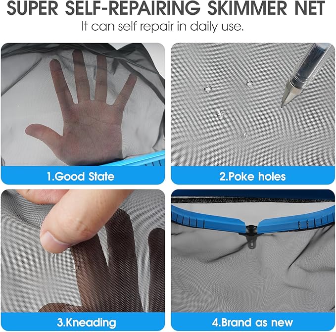 20'' Self-Repair Pool Skimmer Net Pool Cleaning Net with Heavy Duty Nylon Mesh, Aluminum Frame, Deep Debris Bag, for Above Ground Pool In-ground Pool Leaf Rake Net (Without Pole)