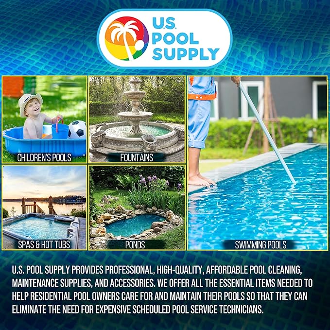 U.S. Pool Supply Manual Pool Vacuum Head for Inground Pools, Flexible, Extra-Wide, Weighted - 6 Weights, Blue, Connect 1.5" Hose, Metal Pole Handle - Swimming Cleaning Accessory Attachment, Vac