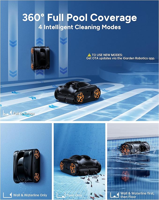 (2026 Upgrade) iGarden Pool Cleaner K60, 6H Cordless Robotic Pool Vacuum for Inground & Above Ground Pools, AI Timer, Smart Navigation, Floor, Walls&Waterline Scrubber, Touchscreen, Auto-Parking