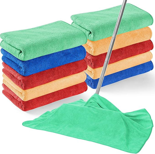 10 Pcs Extra Large Microfiber Cleaning Cloth 30" x 20" Large Floor Microfiber Towel Reusable Washable Free Lint Free Cloth Rag for Squeegee Mop Floor Window Housekeeping (Assorted Color)