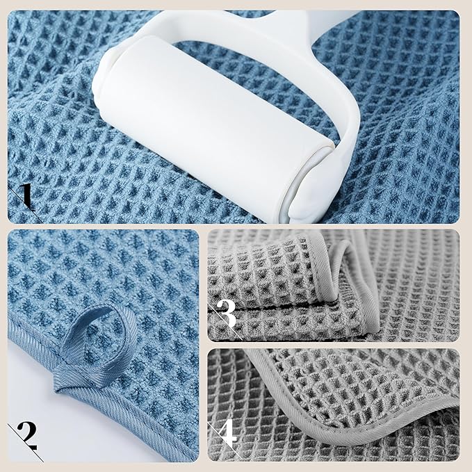 POLYTE 430 GSM Polyester Polyamide Microfiber Oversize Quick Dry Lint Free Bath Towel, 60 x 30 in, 4 Pack (Waffle Weave)