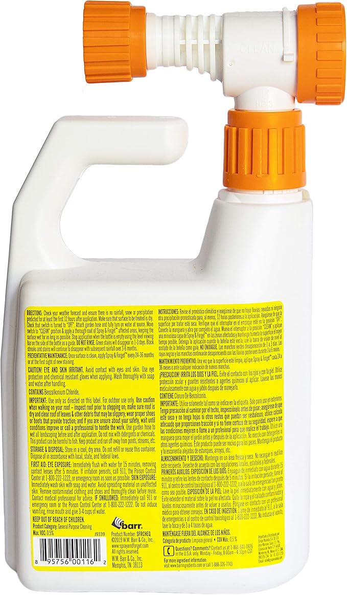 pray & Forget Super Concentrated Revolutionary Roof Cleaner with Hose End Adapter - 1 Quart
