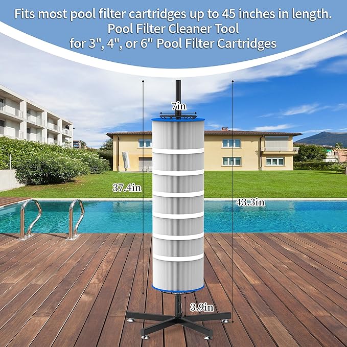 GARVIN Cyclone Pool Filter Cartridge Cleaner with Stand – 360° Rotating Cartridge Washer for 3", 4", 6" Filters – Quick Deep Cleaning with Heavy-Duty Stable Base