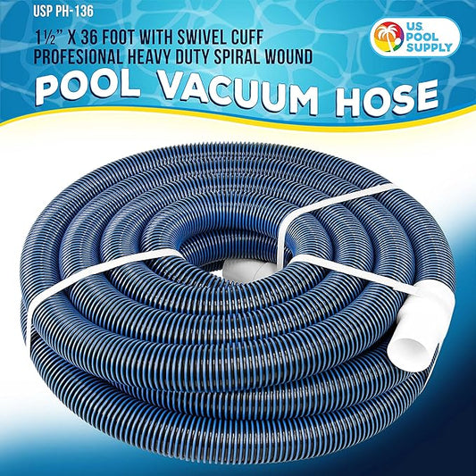 U.S. Pool Supply Pool Vacuum Hose - 1-1/2" x 36' Professional Heavy Duty Pool Hose for Inground, Spiral Wound with Kink-Free Swivel Cuff - Connect to Vacuum Heads, Skimmer, Cleaner, Filter Pump Inlet