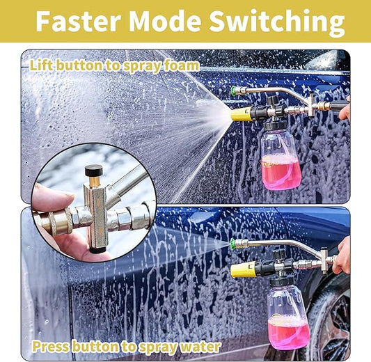 FENG PAI Pressure Washer Foam Cannon Gun Kit with Dual Connector Accessory, Car Wash Foam Gun for Car Washing and Cleaning, 1/4" Quick Connect with 7pcs Nozzles, Dual Adjustable Snow Foam Lance