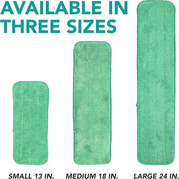 Arkwright Spray Mop Replacement Pads - (Pack of 12) Bulk Microfiber Flat Dry and Wet Refill Mop Pads Floor Cleaning, Compatible with Bona and Rubbermaid, Fits All Mop Heads, 24 in, Green