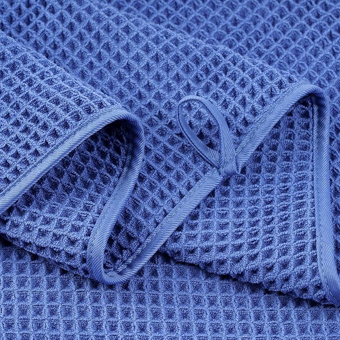 POLYTE 430 GSM Microfiber Oversize Quick Dry Lint Free Bath Towel, 60 x 30 in, 4 Pack (Waffle Weave)