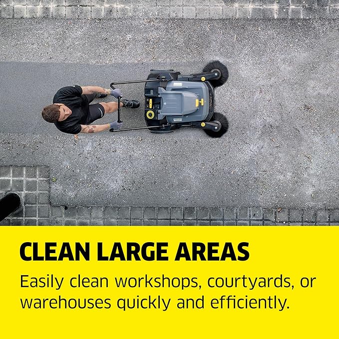 Kärcher Pro Walk Behind Outdoor Push Sweeper, KM 70/30 C Bp 2SB, Battery Powered, Suction System, Dust Filter - 38" Working Width, 11.9 Gallon - for Commercial Use in Warehouses, Workshops, and More