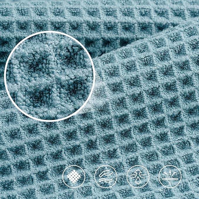 POLYTE 430 GSM Microfiber Oversize Quick Dry Lint Free Bath Towel, 60 x 30 in, 4 Pack (Waffle Weave)