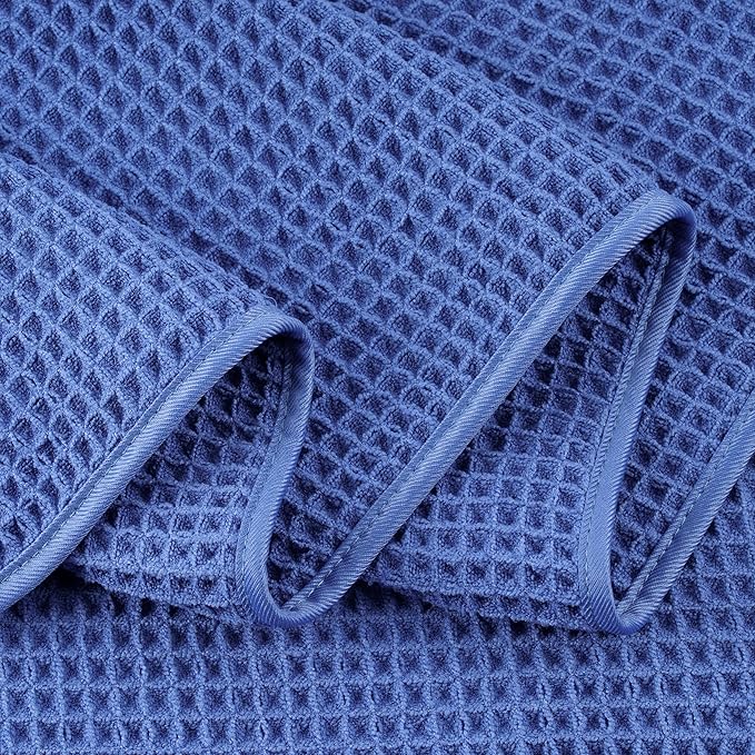 POLYTE 430 GSM Microfiber Oversize Quick Dry Lint Free Bath Towel, 60 x 30 in, 4 Pack (Waffle Weave)