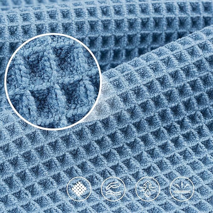 POLYTE 430 GSM Microfiber Oversize Quick Dry Lint Free Bath Towel, 60 x 30 in, 4 Pack (Waffle Weave)