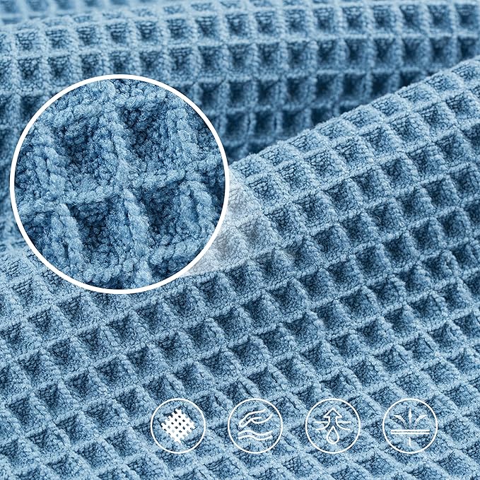 POLYTE 430 GSM Polyester Polyamide Microfiber Oversize Quick Dry Lint Free Bath Towel, 60 x 30 in, 4 Pack (Waffle Weave)